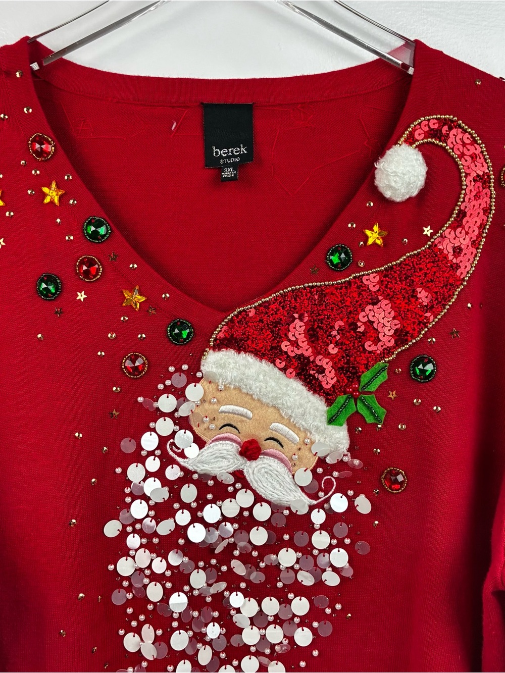 Berek Studio Red Sequined Beaded Santa Christmas Sweater - Beautiful! - Picture 2 of 8
